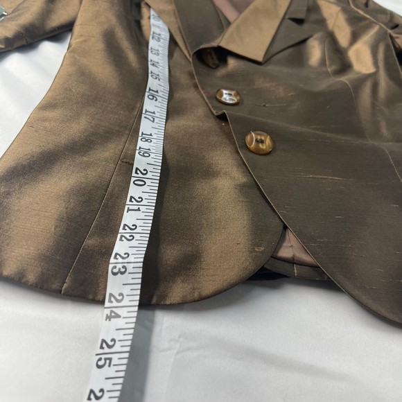 Vintage Fillity Brown 100% Silk Suit Jacket US 8 - Picture 9 of 10